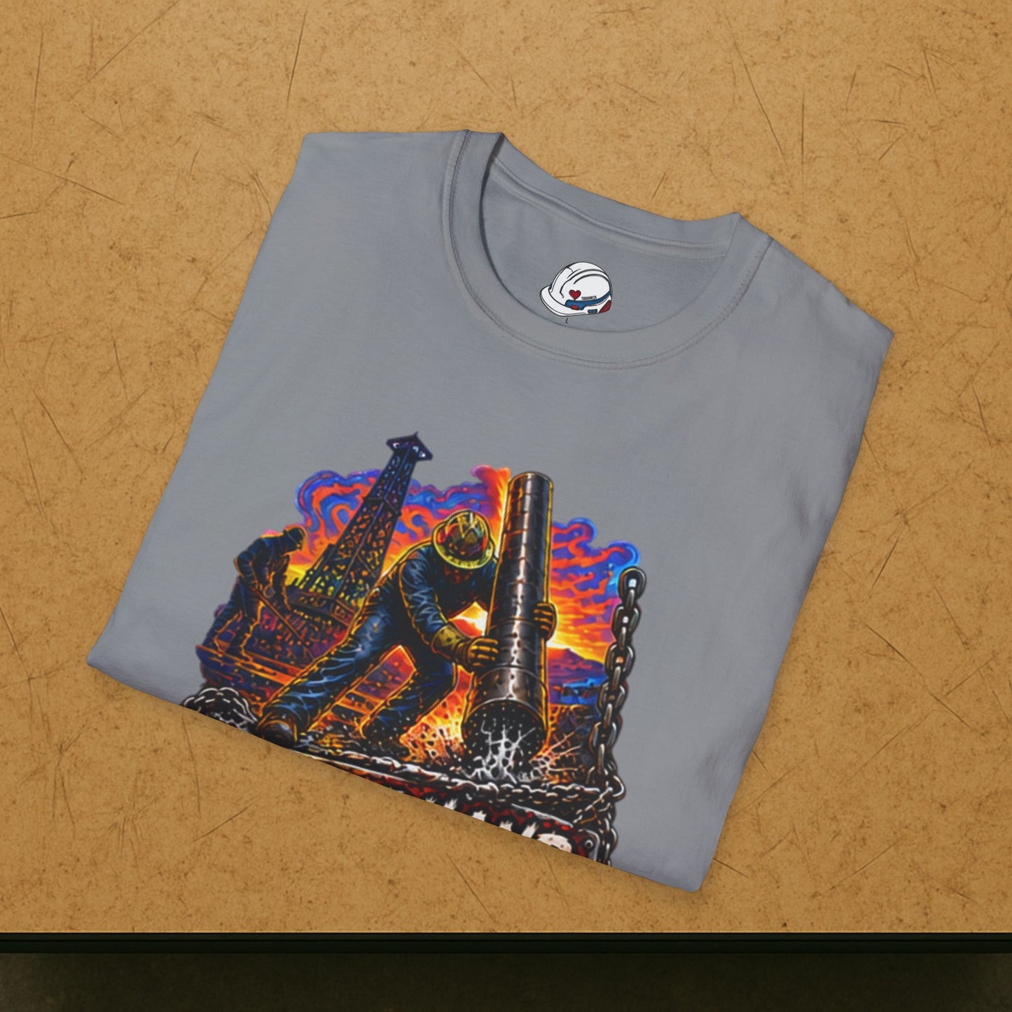 Floorhand Tripping Pipe Oil Rig T-Shirt, Roughneck Chain and Wrench Tee