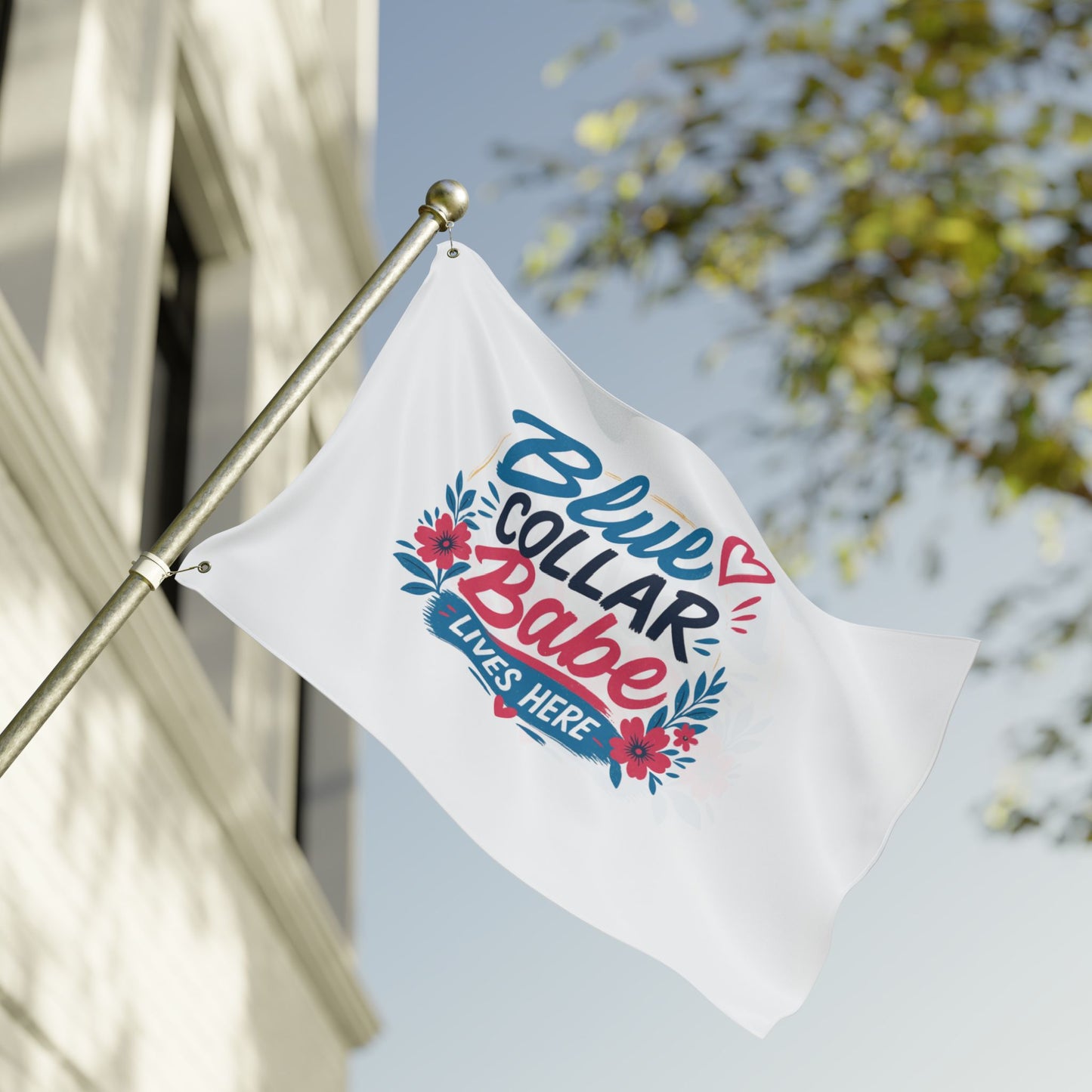 "Blue Collar Babe Lives Here" Double-Sided Flag, Toughneck Trades Pride Banner