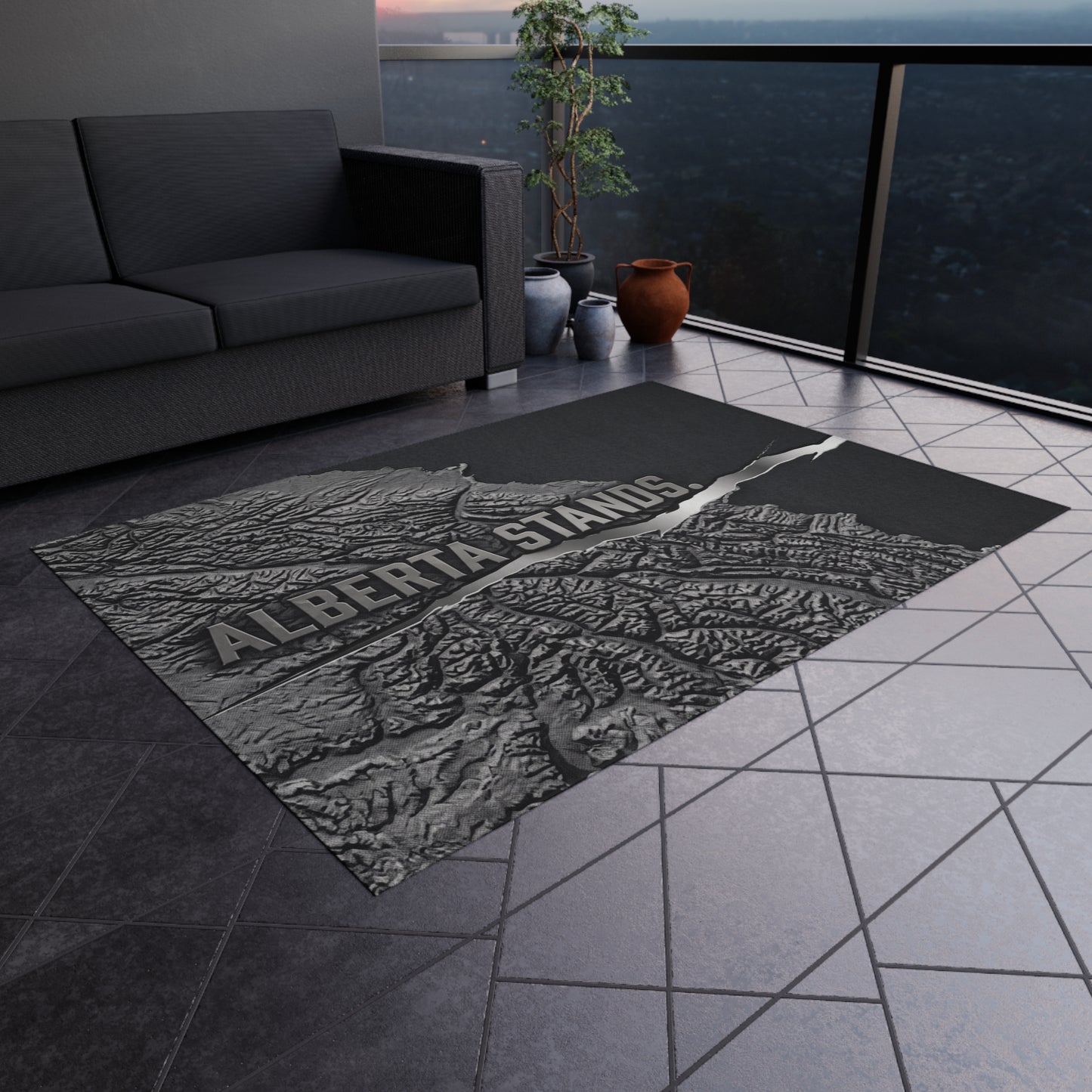 "Alberta Stands" Outdoor Rug, ToughNeck Topographic Patio Rug