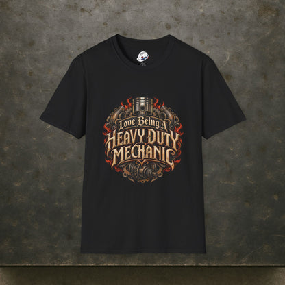 Love Being A Heavy Duty Mechanic Flames & Gears T-Shirt