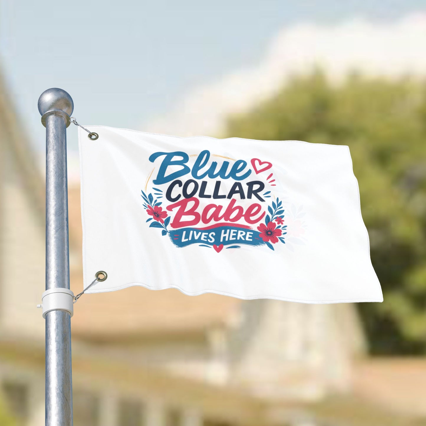 "Blue Collar Babe Lives Here" Double-Sided Flag, Toughneck Trades Pride Banner