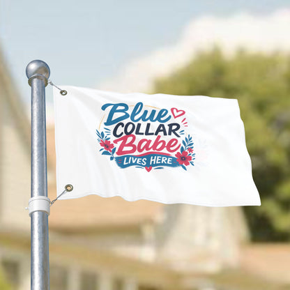 "Blue Collar Babe Lives Here" Double-Sided Flag, Toughneck Trades Pride Banner