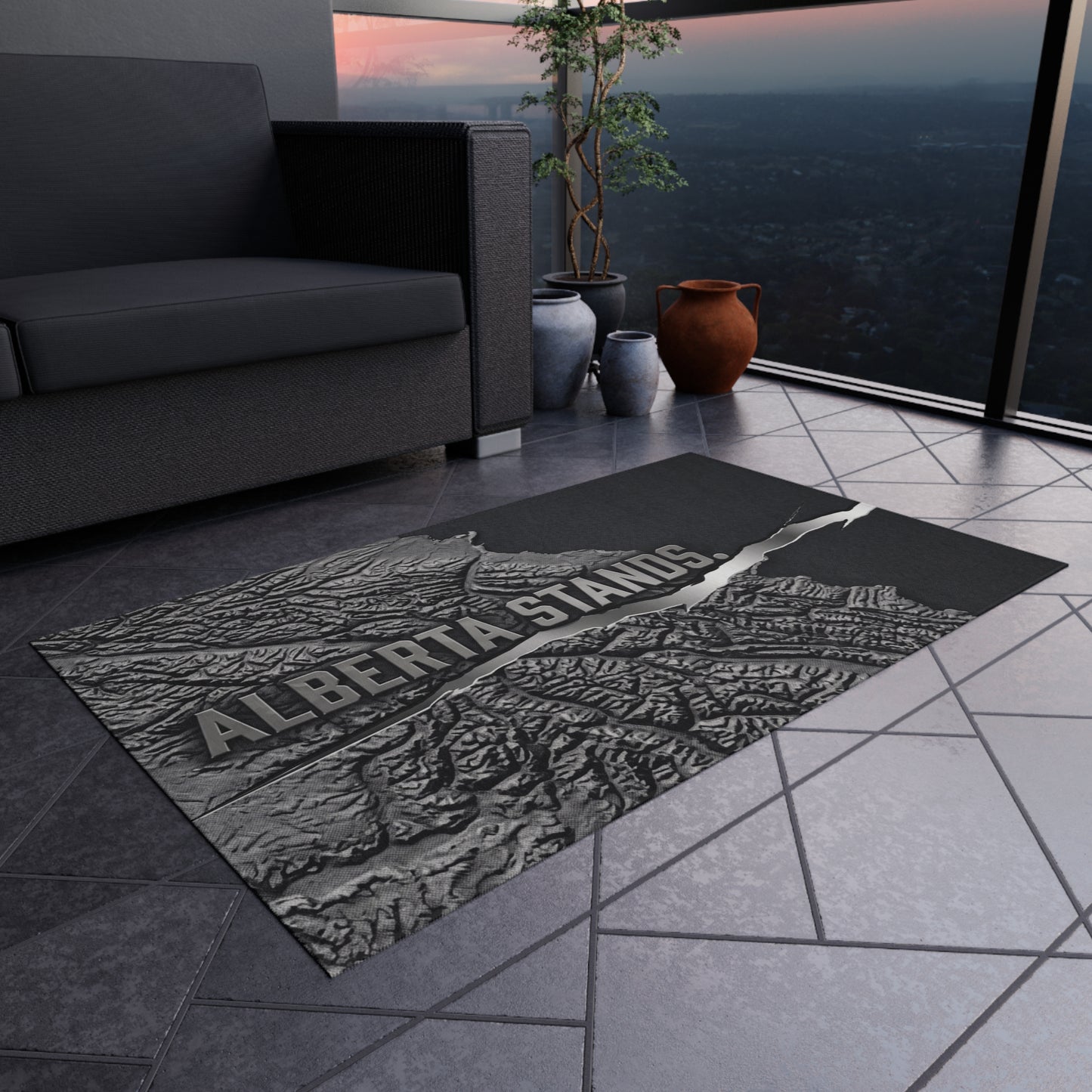 "Alberta Stands" Outdoor Rug, ToughNeck Topographic Patio Rug