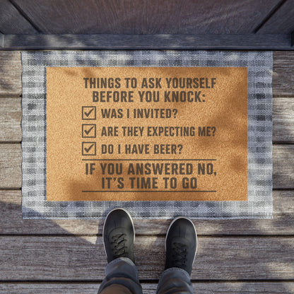 "Things To Ask Yourself Before You Knock" Doormat, Toughneck Funny Trades Door Mat