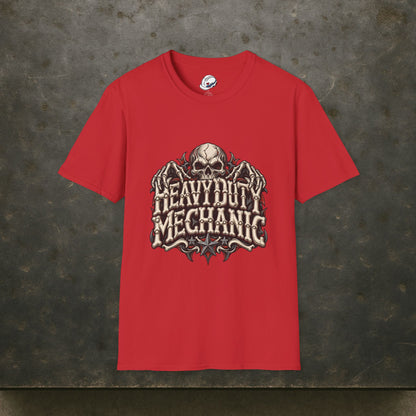 Heavy Duty Mechanic Bone Lettering Skull & Skeletal Hands T-Shirt