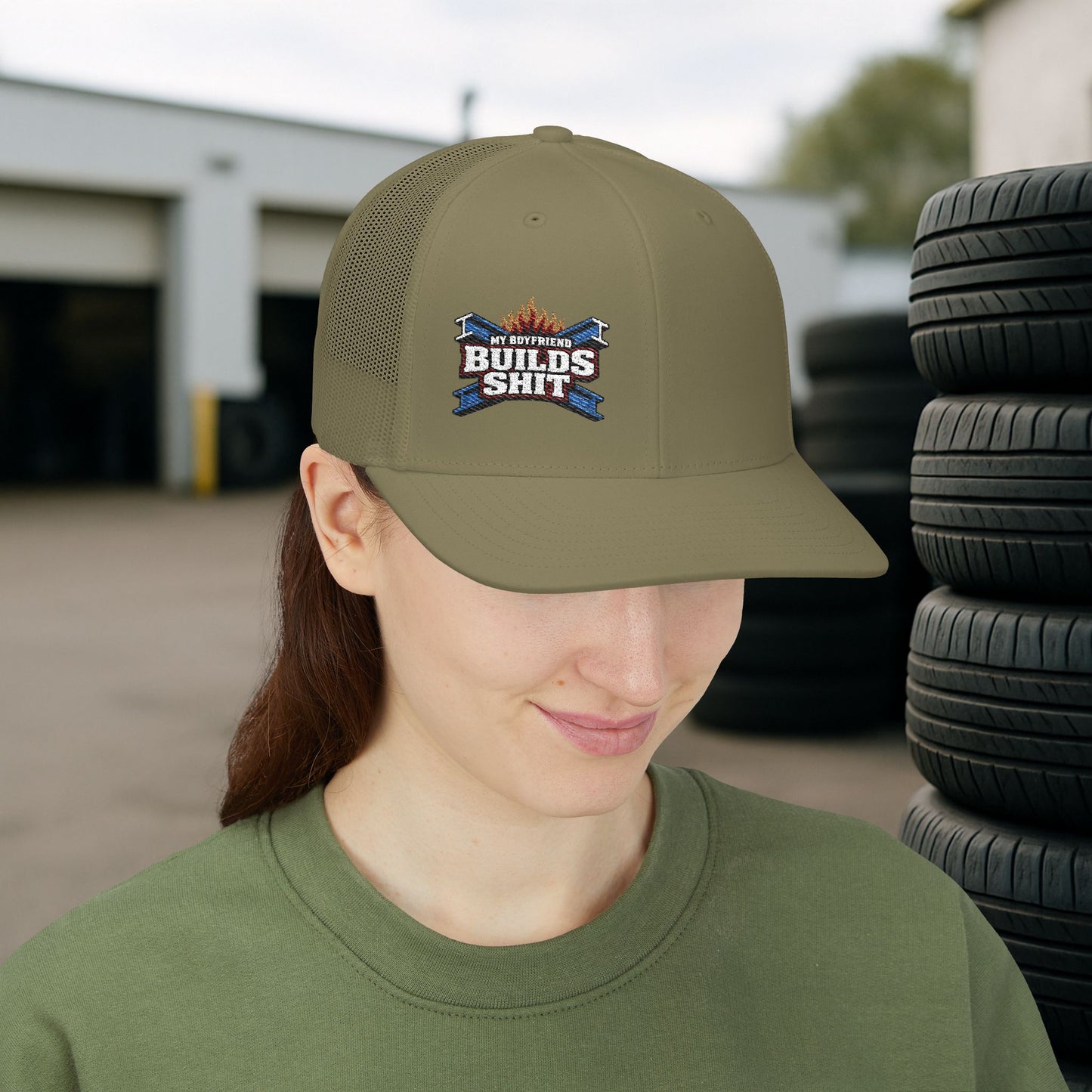 “My Boyfriend Builds Shit” Wife Hat, Trades Spouse Embroidered Cap