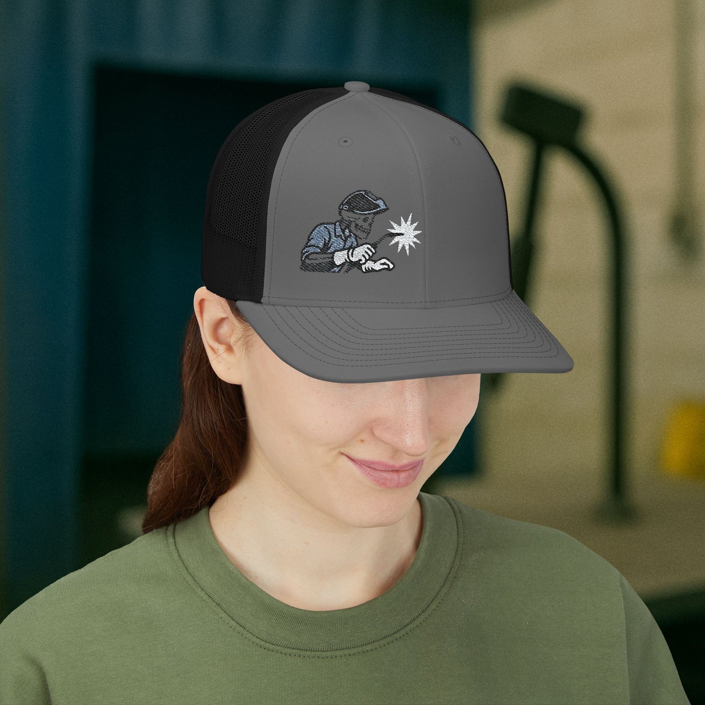 Welder Skeleton Embroidered Hat, Welding Trade Torch Cap