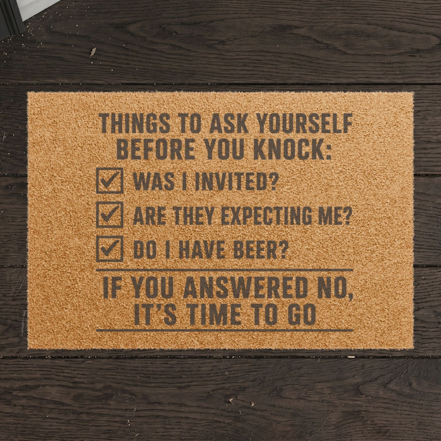 "Things To Ask Yourself Before You Knock" Doormat, Toughneck Funny Trades Door Mat