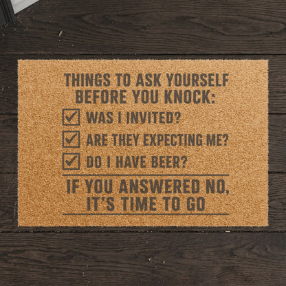 "Things To Ask Yourself Before You Knock" Doormat, Toughneck Funny Trades Door Mat