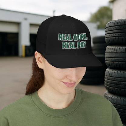 'Real work real pay' Hat, Embroidered Trades Cap