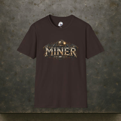 Miner Mechanical Bone Lettering & Headlamp Men's T-Shirt