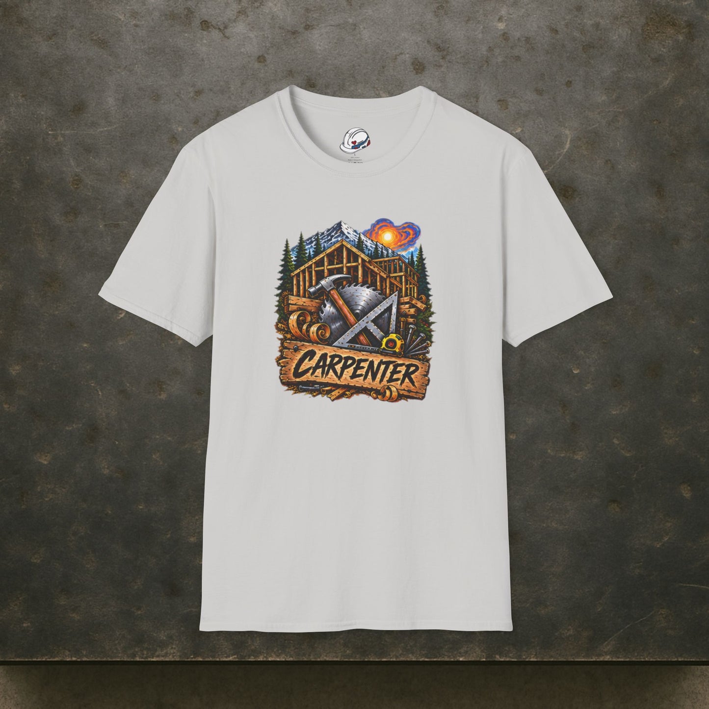 Carpenter Timber Frame Mountain T-Shirt, Carpentry Tools Graphic Tee Shirt