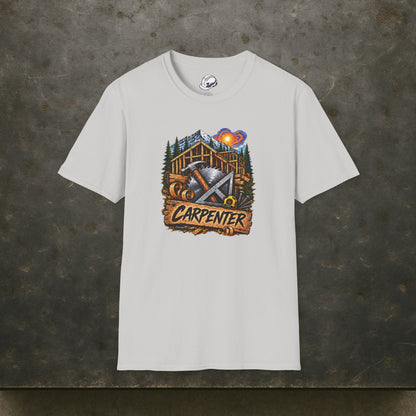 Carpenter Timber Frame Mountain T-Shirt, Carpentry Tools Graphic Tee Shirt