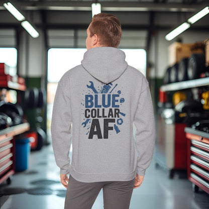 'Blue Collar AF' Men's Hoodie, Motivational Sweater