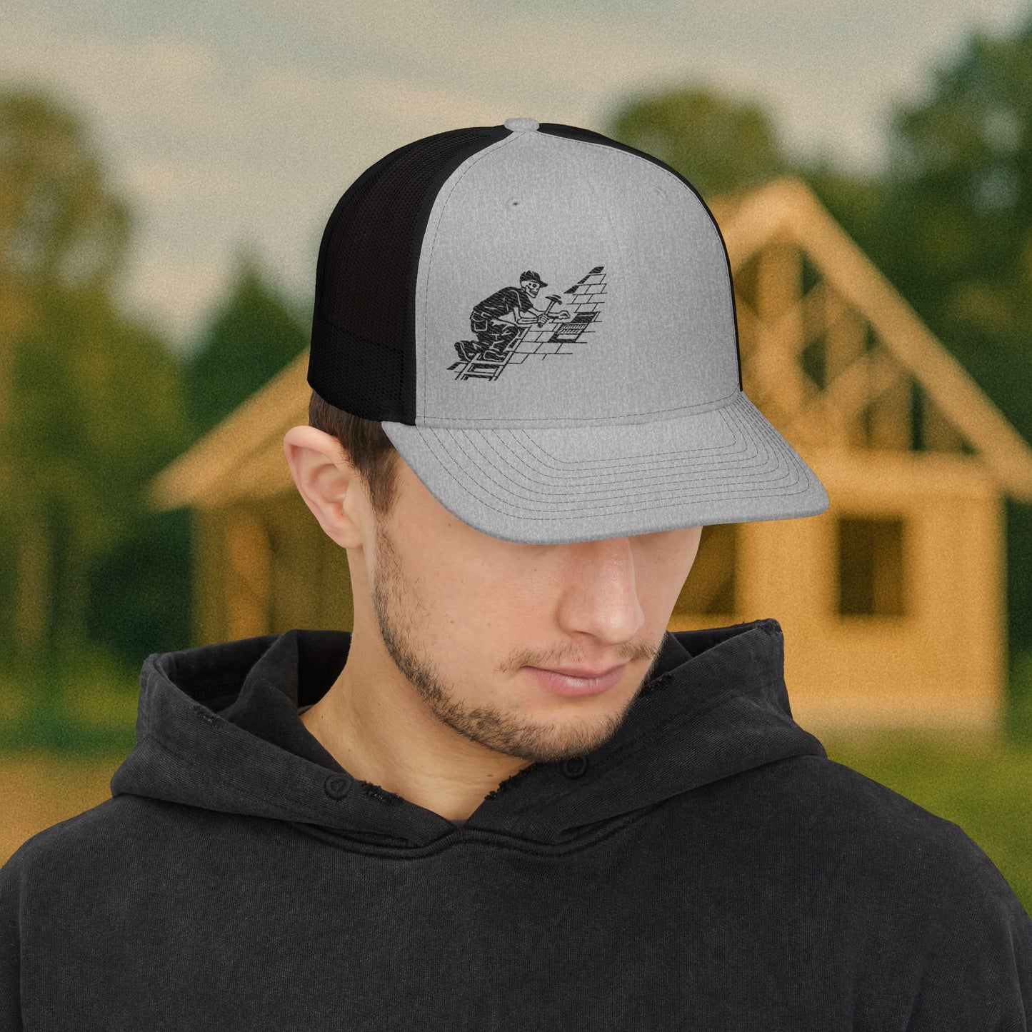 Skeletal Roofer Shingle Work Hat, Roofing Cap