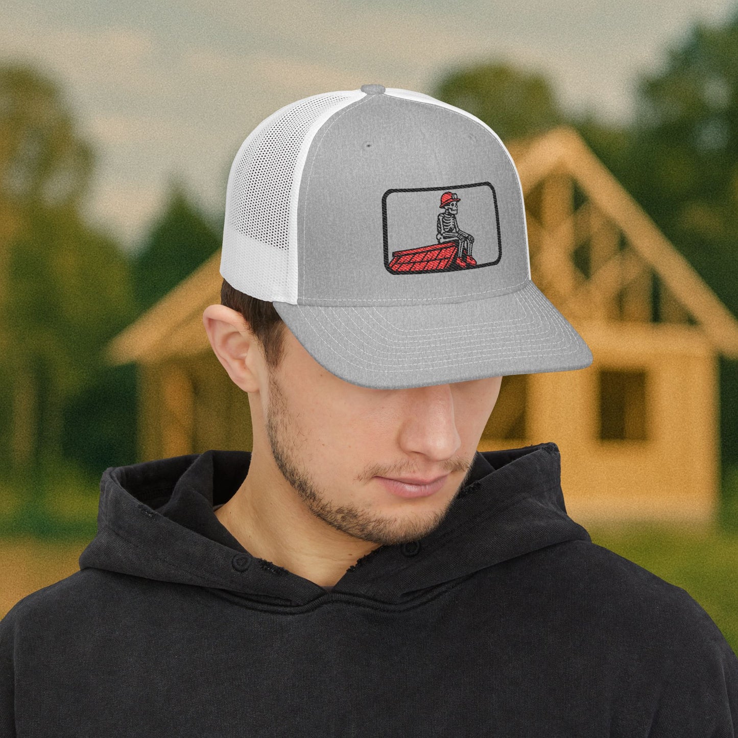 Roofer Break Time Hat, Roofing Skeleton Trade Cap