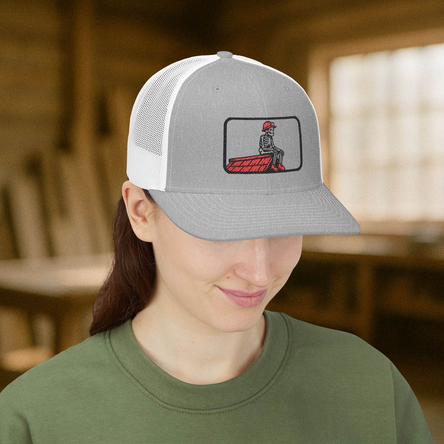 Roofer Break Time Hat, Roofing Skeleton Trade Cap