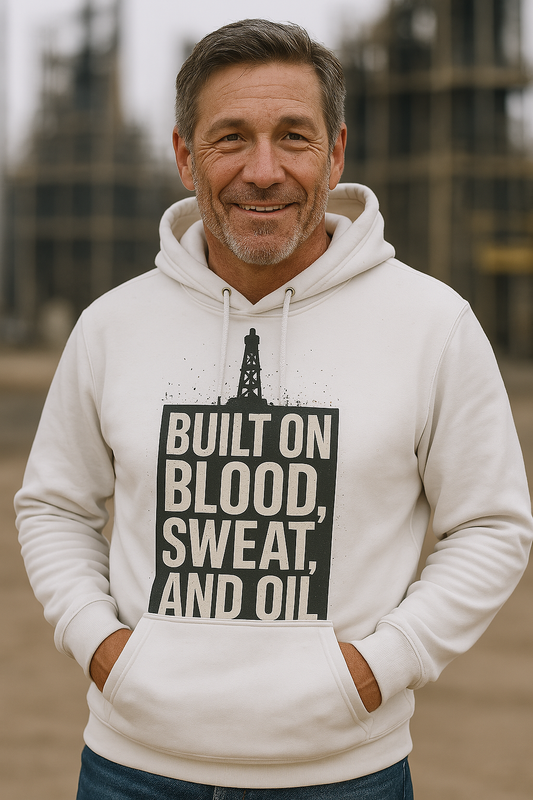 Built on Blood, Sweat, and Oil' Men's Hoodie, Motivational Sweater
